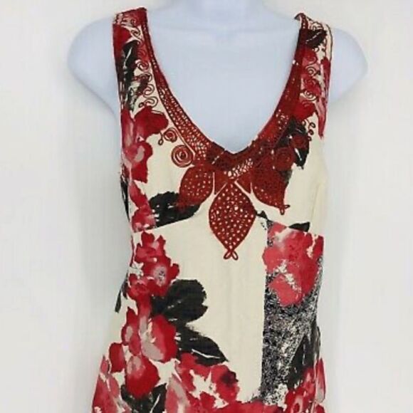 Floral Print V Neck Embroidered Cotton Tank Dress - Picture 4 of 11